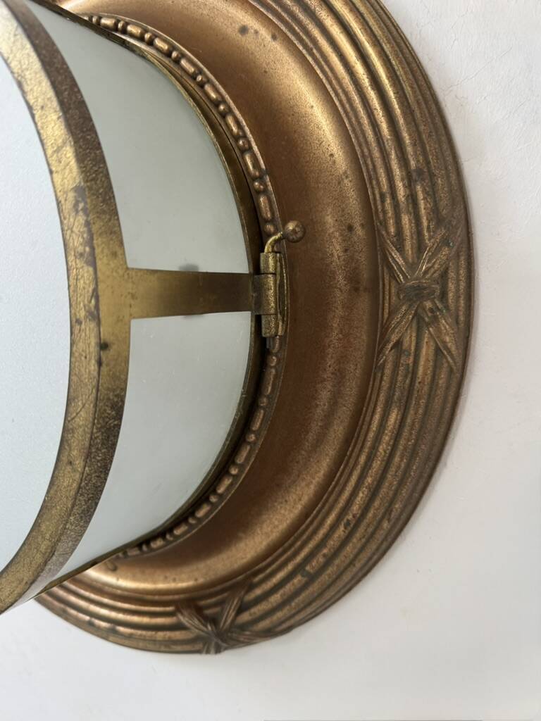 Vintage XL wall light, brass, copper and frosted glass, France, 1930.