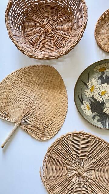 VINTAGE Wicker and Brass Wall COMPOSITION