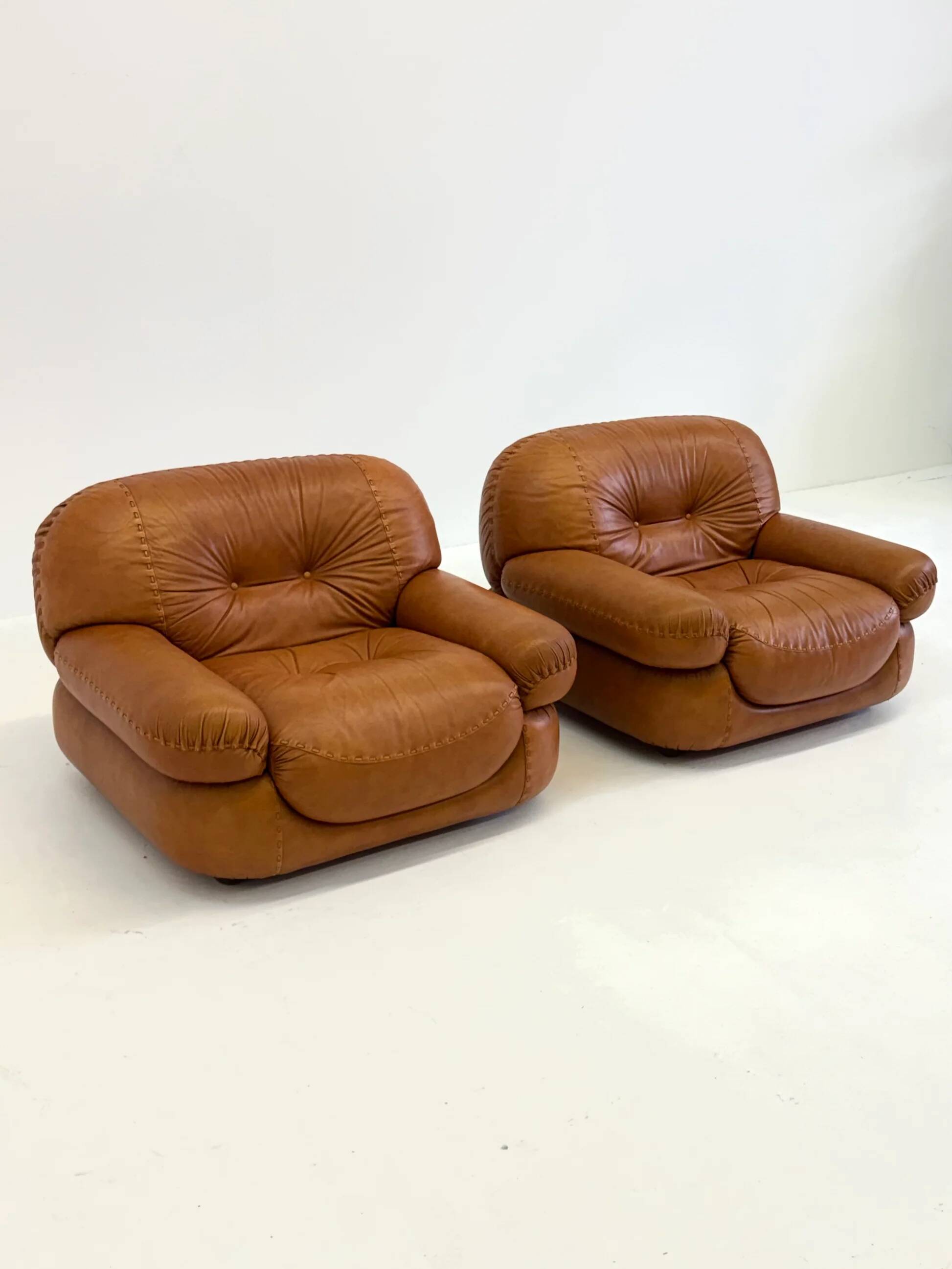 Cognac brown leather Sapporo armchair for Mobil Girgi