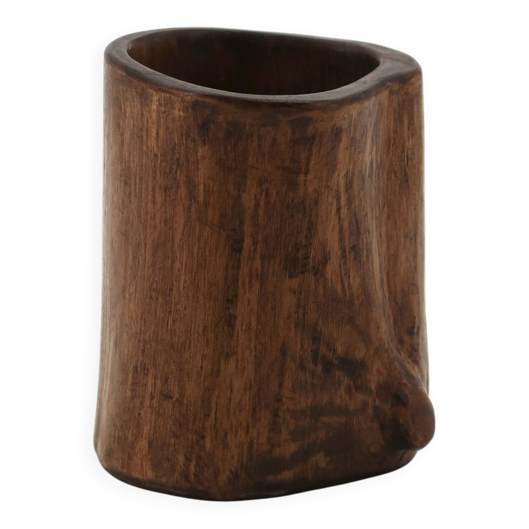 Small brutalist monoxyle vase in wood, 1970s.