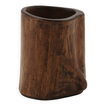 Petit vase brutaliste monoxyle en bois, années 70