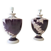 2 x large Kostka floral ceramic vase lamp / 1970s / France