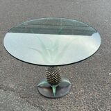 Art Deco pineapple side table in brass and iron, attributed to Maison Jansen, 1972