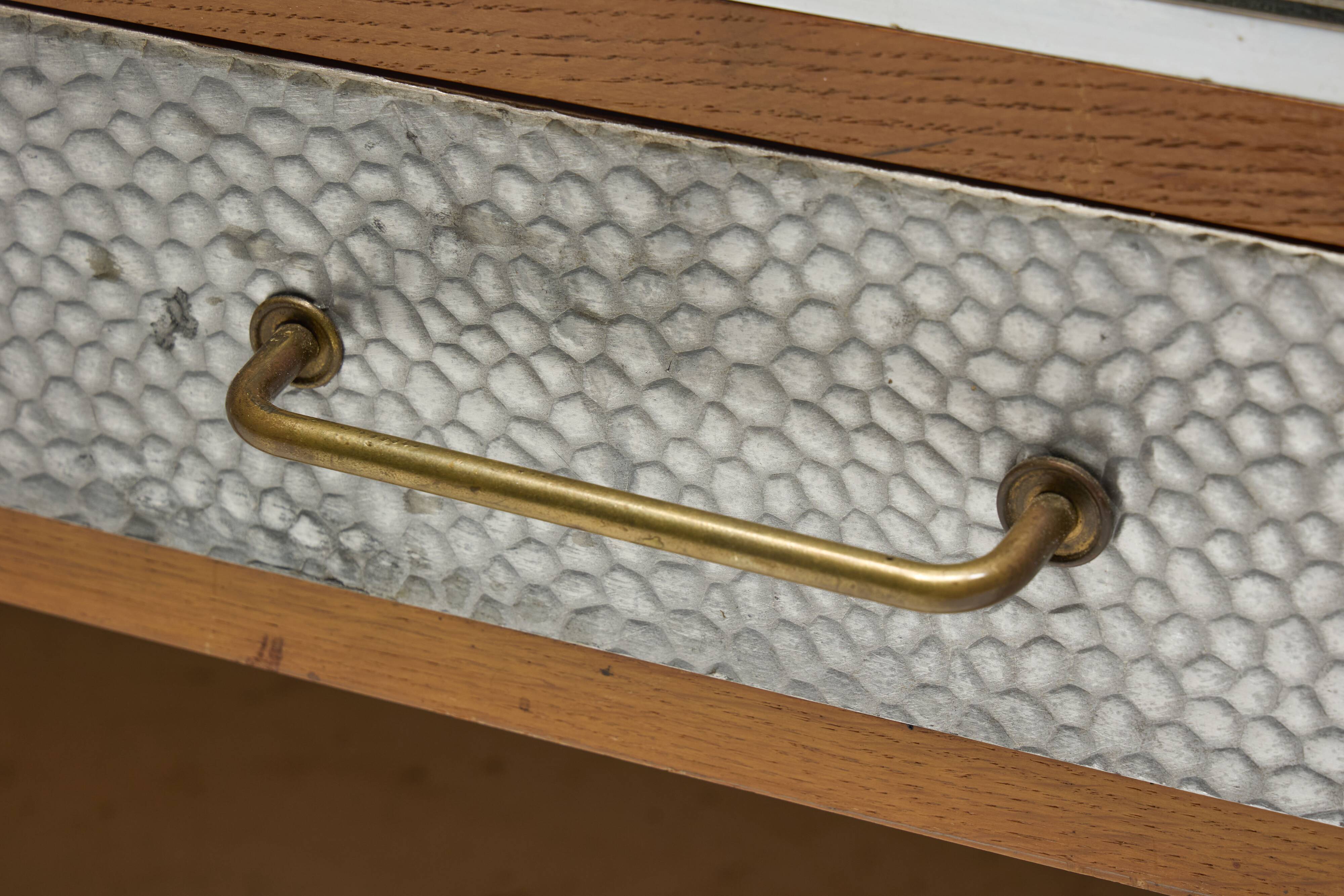 Mid-Century Modern Sideboard with Hammered Metal Façade, France, 1960s