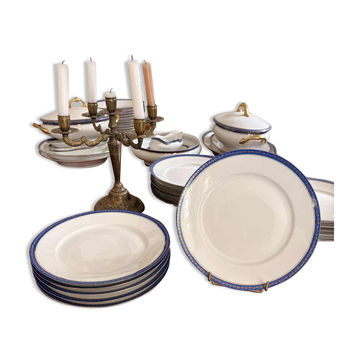 Lot 6 Flat plates Porcelain Limoges Blue Gold Betoule & Legrand 2/2