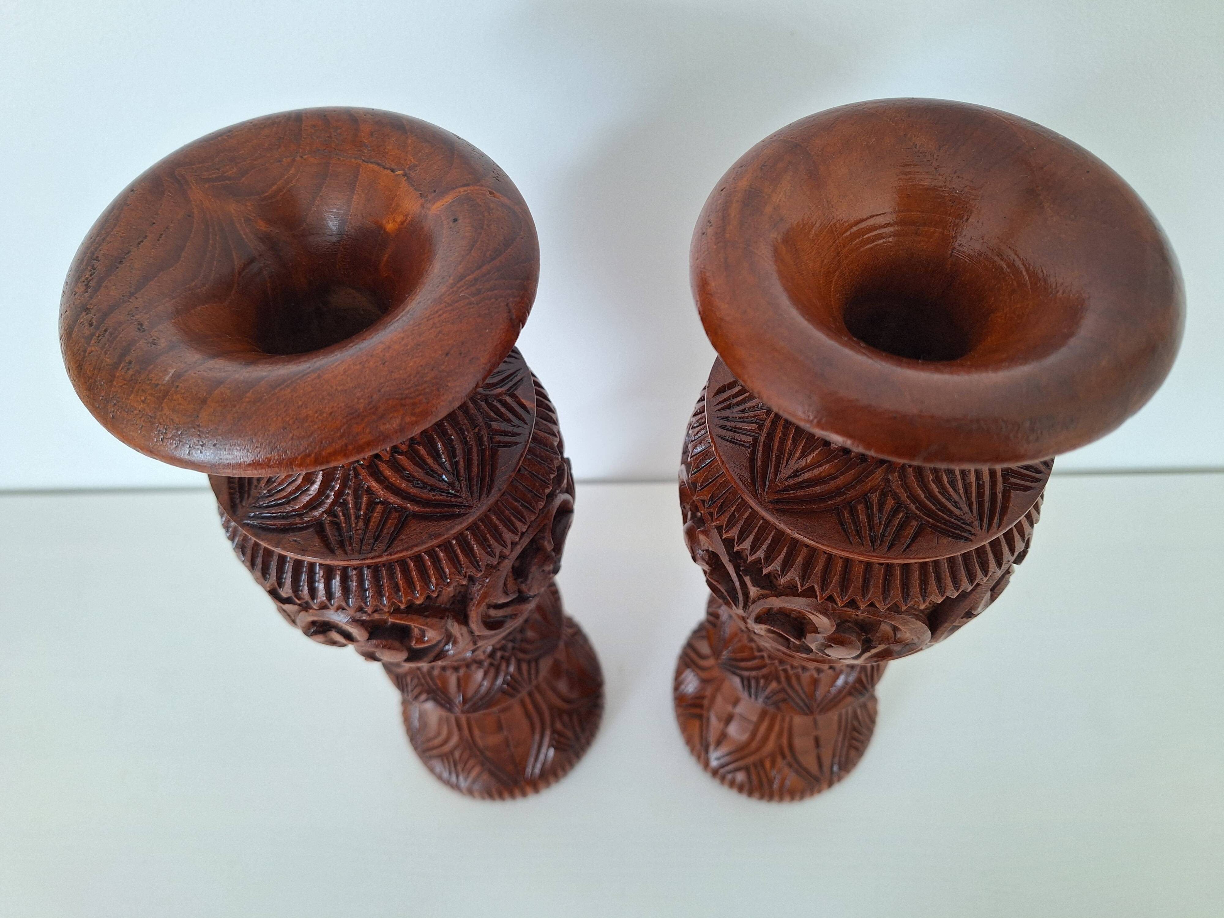 Candle holder / Vase in carved solid wood