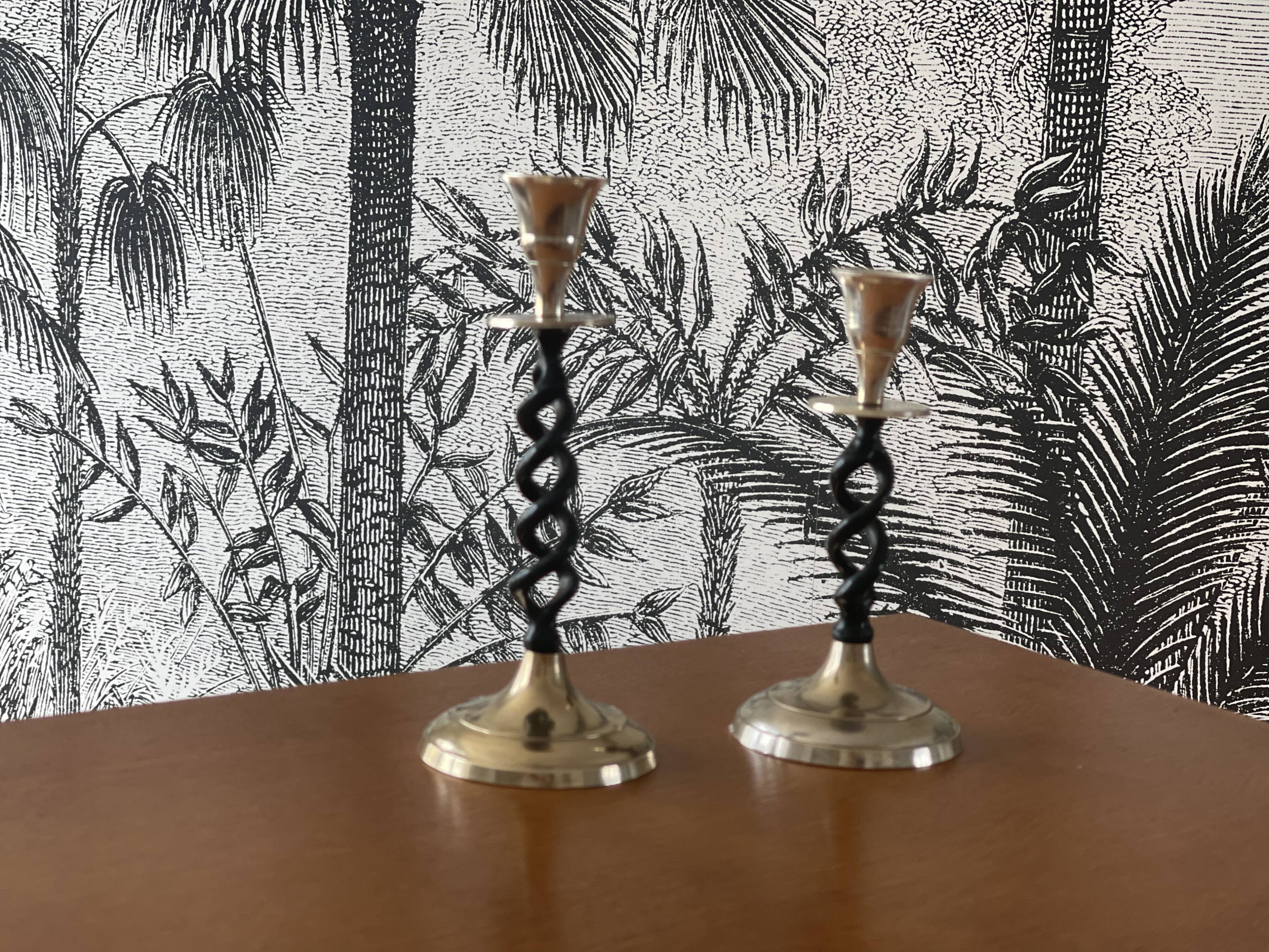 2 candle holders in brass and ceramic 1950