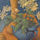 Still life painting with bouquet of flowers and vegetables HST signed