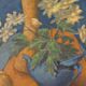 Tableau nature morte au bouquet de fleurs et légumes HST signé