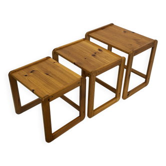 Vintage set of three pine side tables nesting tables nest of tables 1970s