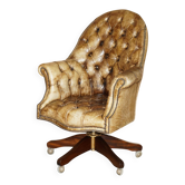 Fauteuil de directeur Chesterfield en cuir aniline
