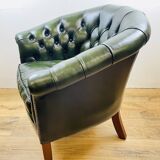 Chesterfield armchair in English green leather