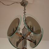 Vintage Art Deco chandelier in chrome metal and glass, Italy, 1970s