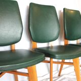 Set of 4 vintage chairs wood and skai green
