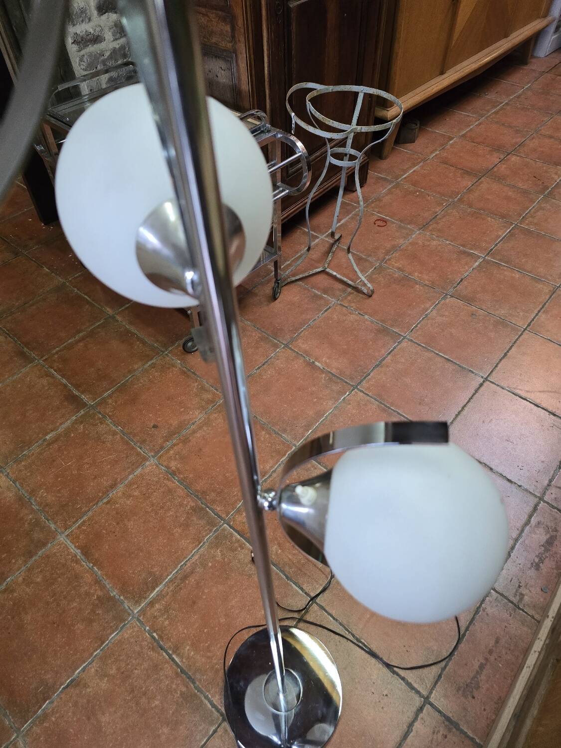 70s chrome metal floor lamp with 3 opaline ball lights
