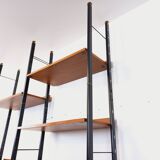 Vintage Italian double modular shelf bookcase in teak and metal