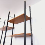 Vintage Italian double modular shelf bookcase in teak and metal