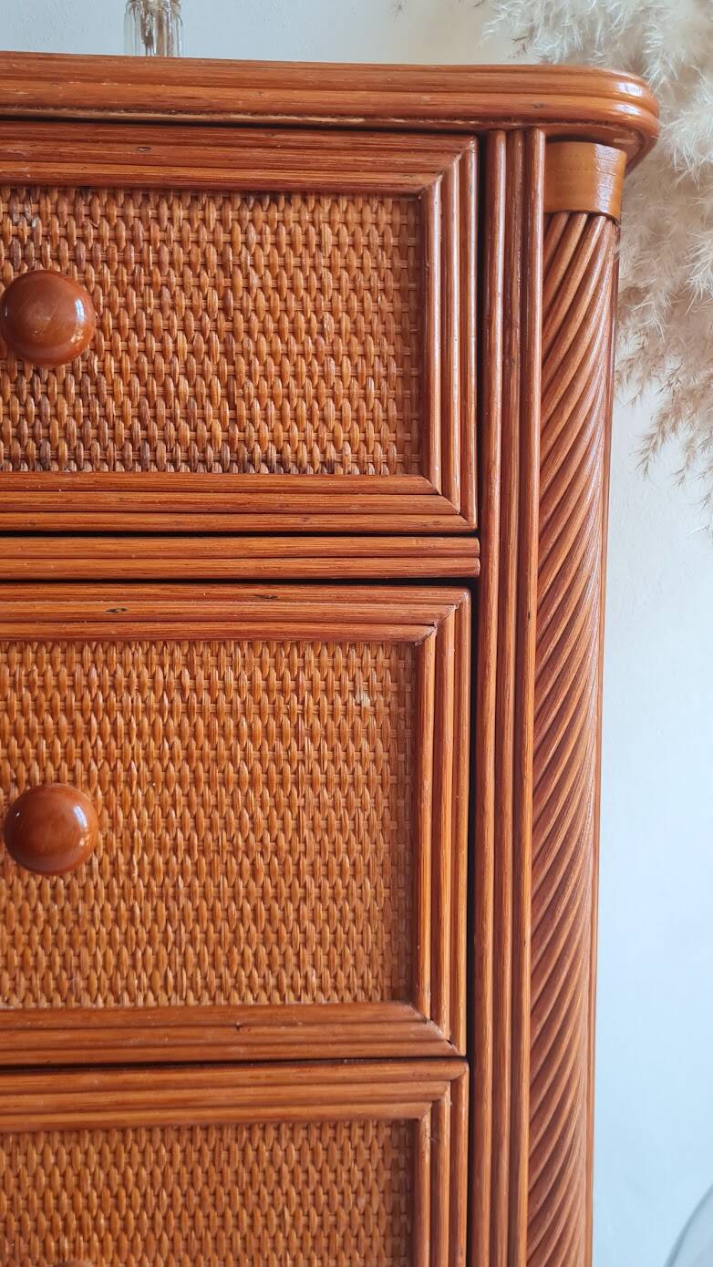 Vintage rattan chest of drawers