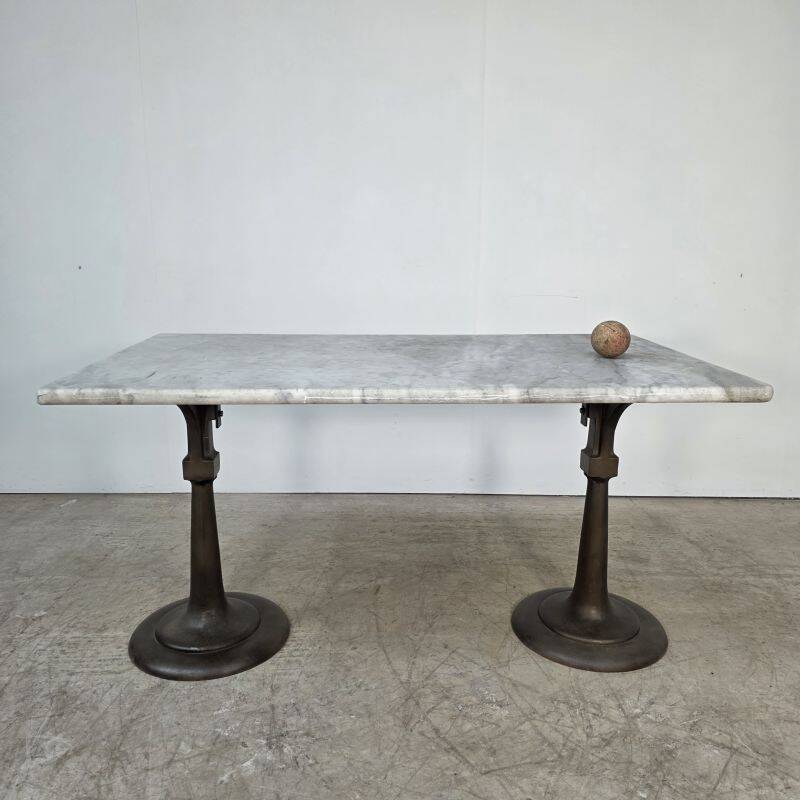 Superb cast iron and Carrara marble display table from a chocolate factory circa 1900
