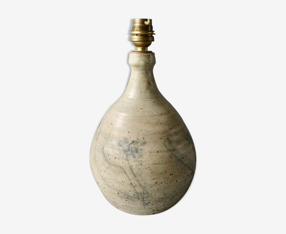 Pied de lampe en grès, décor herbier, années 60