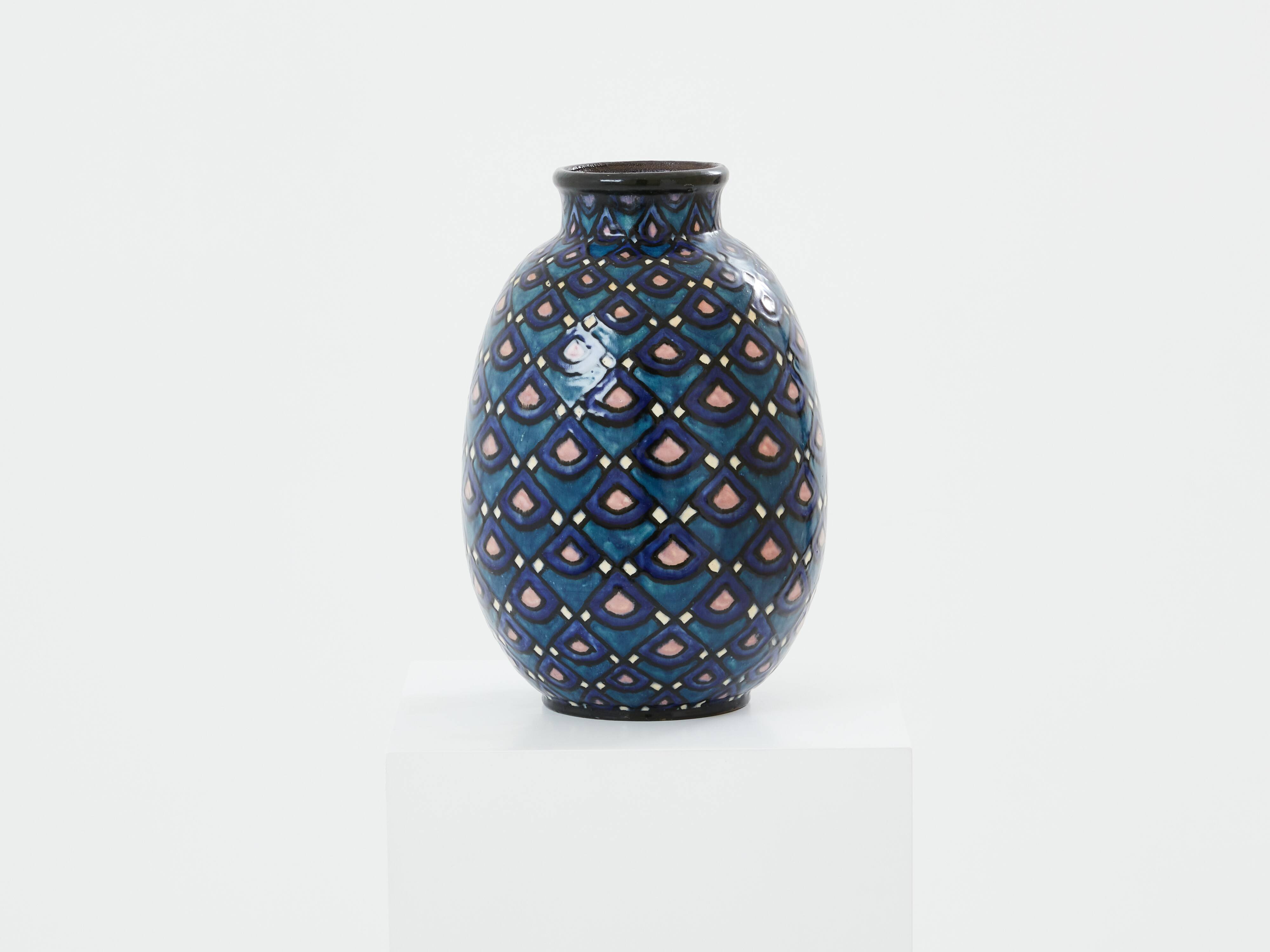 Large Art Deco vase in enameled ceramic signed Paul Jacquet 1930