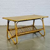 Bamboo and rattan coffee table, France 1960's