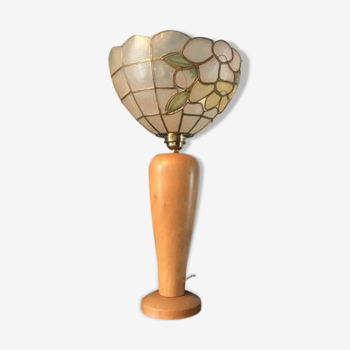 Wooden and mother-of-pearl table lamp 1970