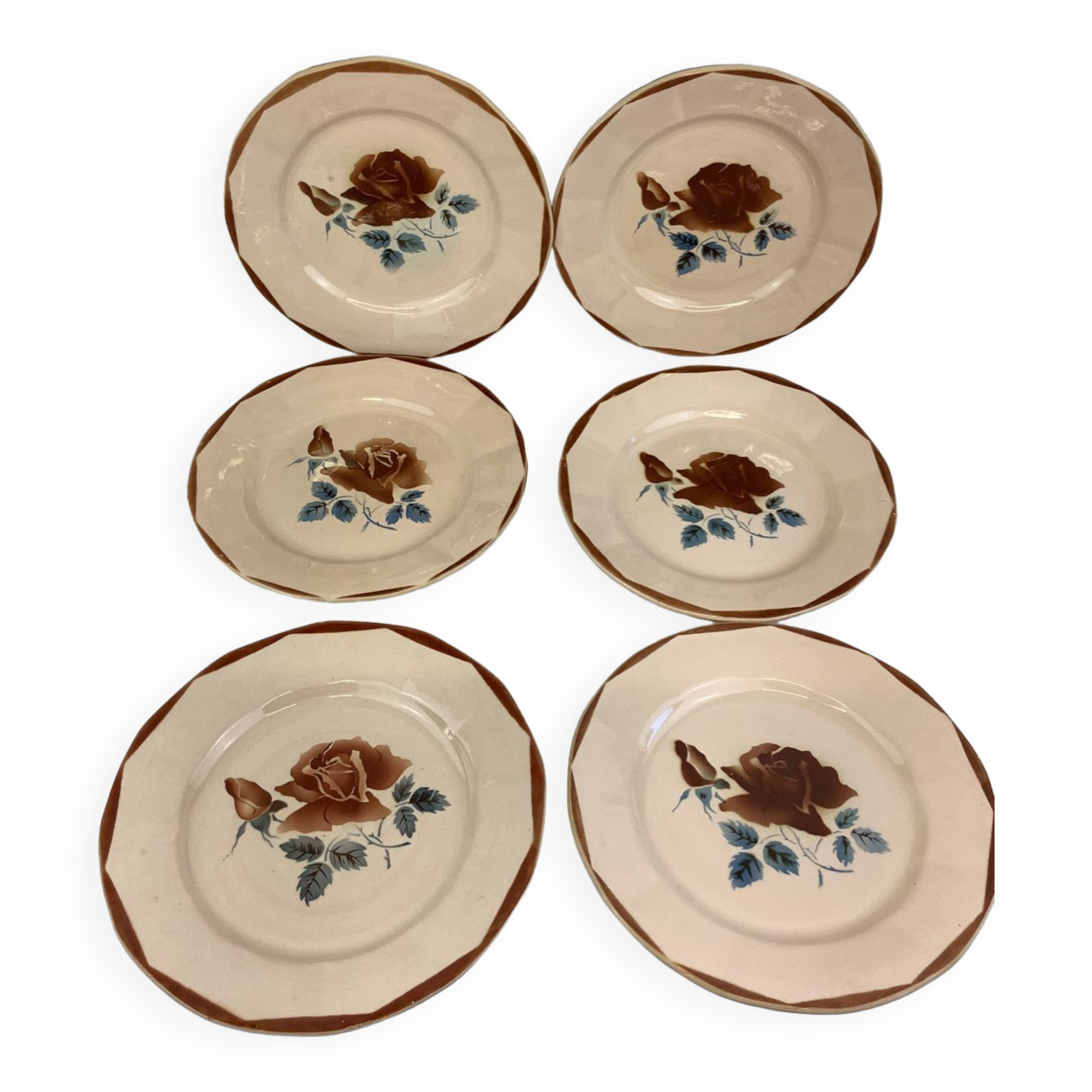 6 old flat plates made in france digoin sarreguemines