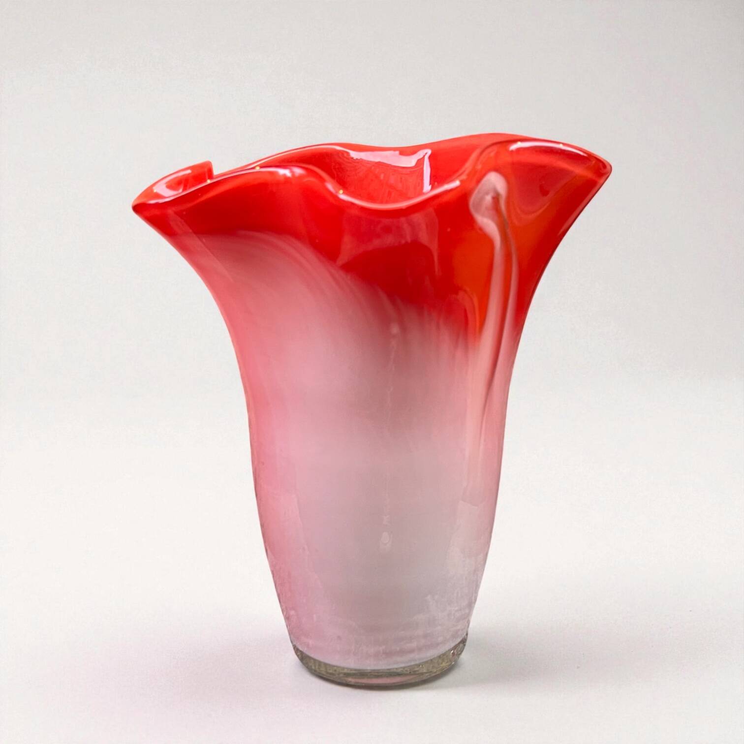 Large red blown glass vase, Japanese KURATA, 1970s, Made in Japan