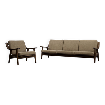 Vintage Mid-Century Modern 3-Seater Sofa & Armchair by Hans J. Wegner