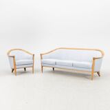 Sofa and its sky blue armchair by bertil fridhagen for broderna anderson 1960 denmark