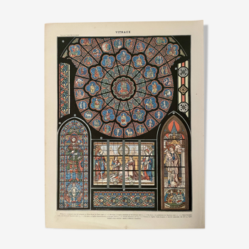 Lithograph on the stained glass windows (Notre Dame de Paris) - 1900