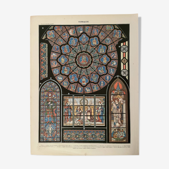 Lithographie sur les vitraux (Notre Dame de Paris) - 1900