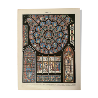 Lithograph on the stained glass windows (Notre Dame de Paris) - 1900