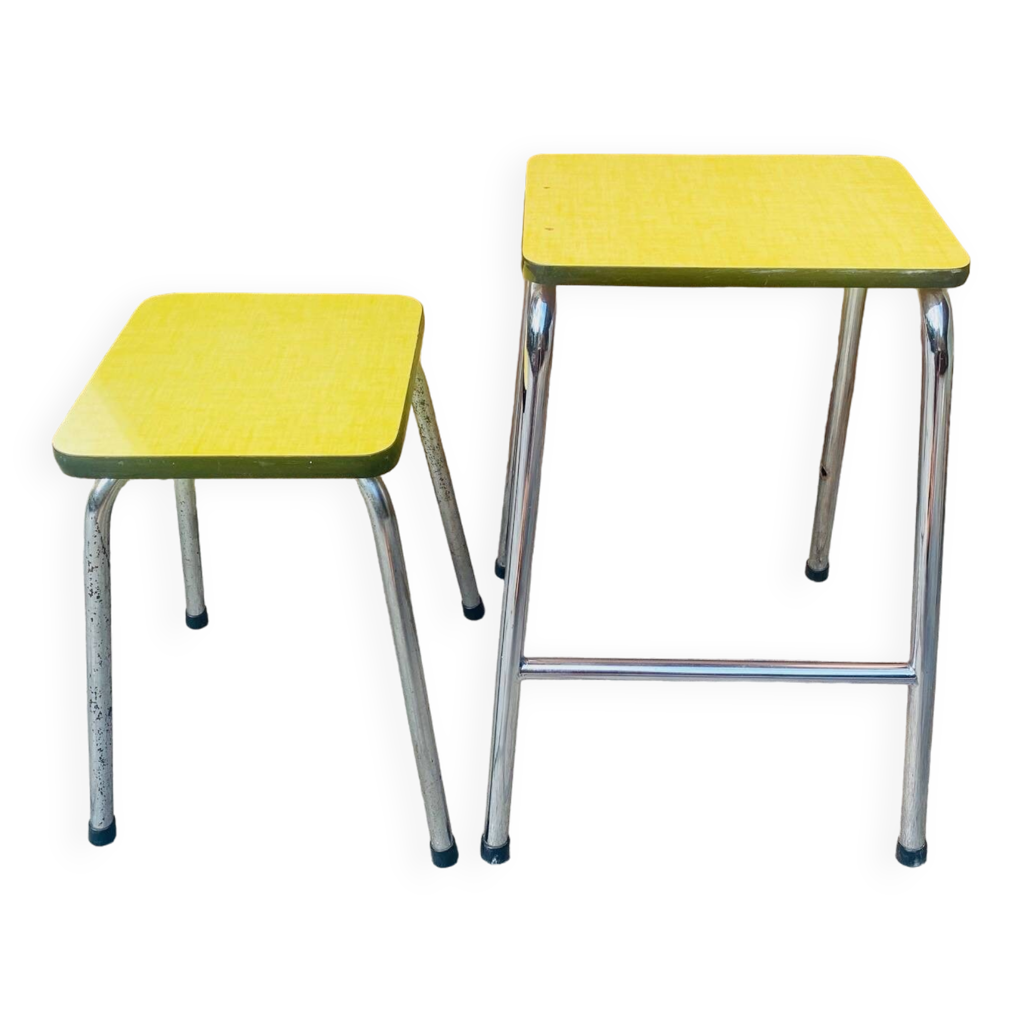 Set of 2 yellow Formica stools