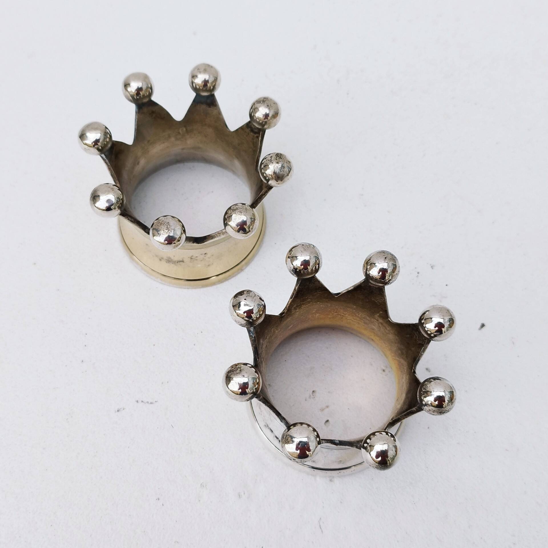 Pair of vintage crown silver metal candlesticks