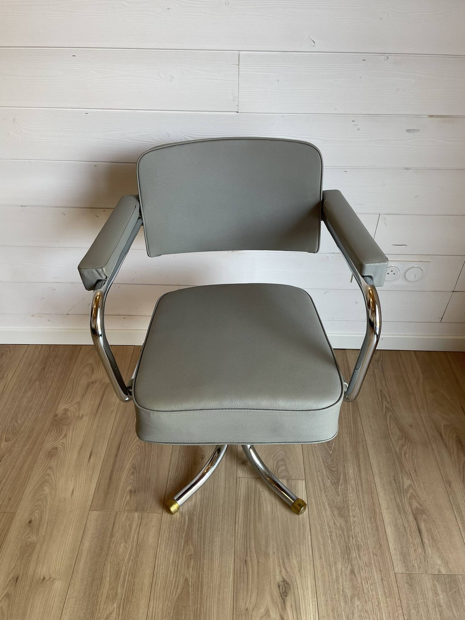 Vintage office chair – Mid-Century style Chrome and Faux leather