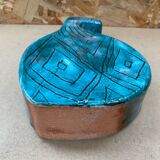 Ancien Vase Zoomorphe Oiseau Terre Cuite Émaillée Verte Ciselé Vintage