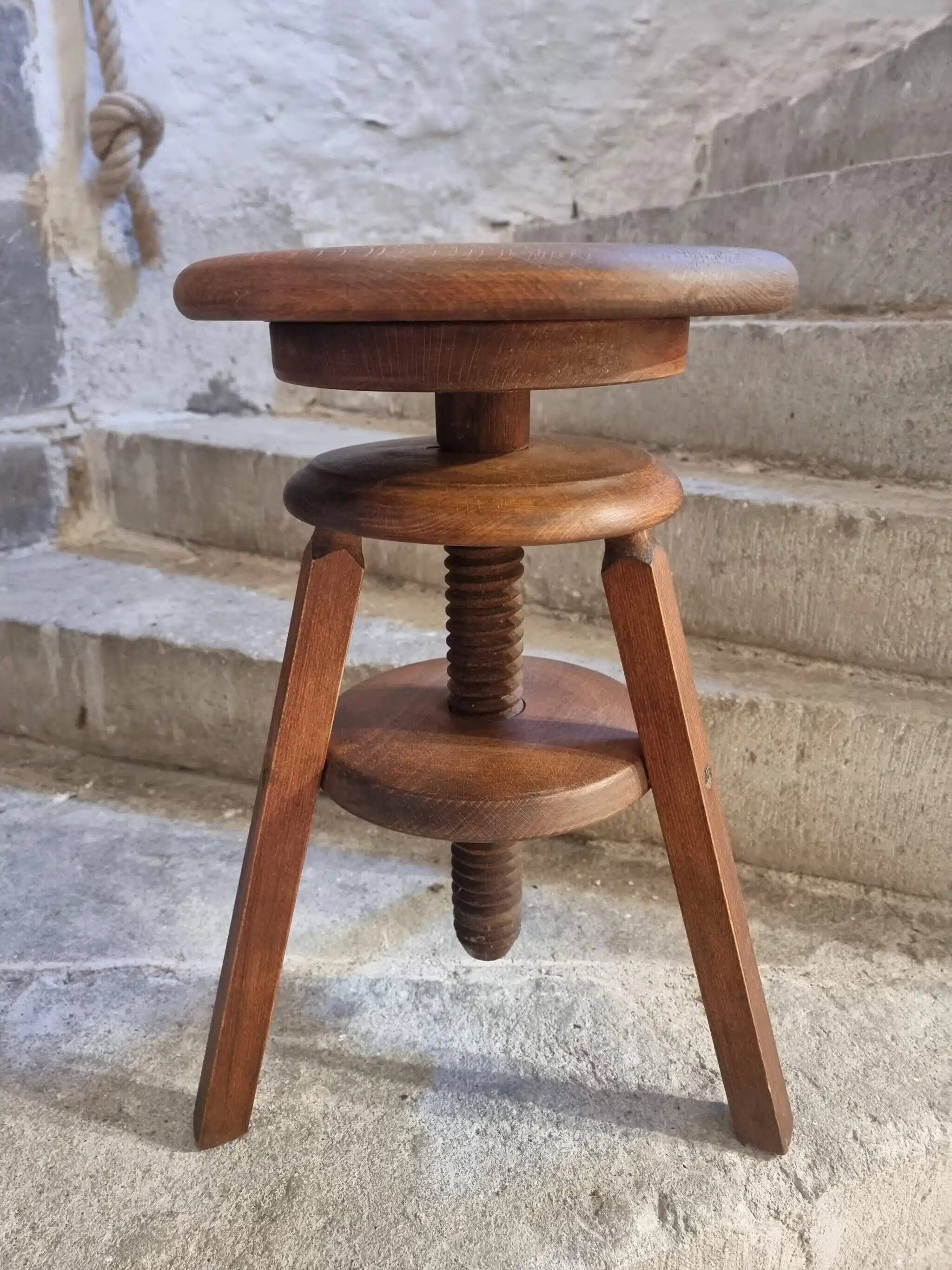 Vintage French adjustable beech stool, 1950s