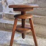 Vintage French adjustable beech stool, 1950s