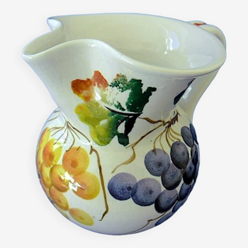 Earthenware wine or water pitcher with under-enamel decoration of vine branches