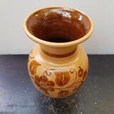 Beige ceramic vase with vintage brown flower decor