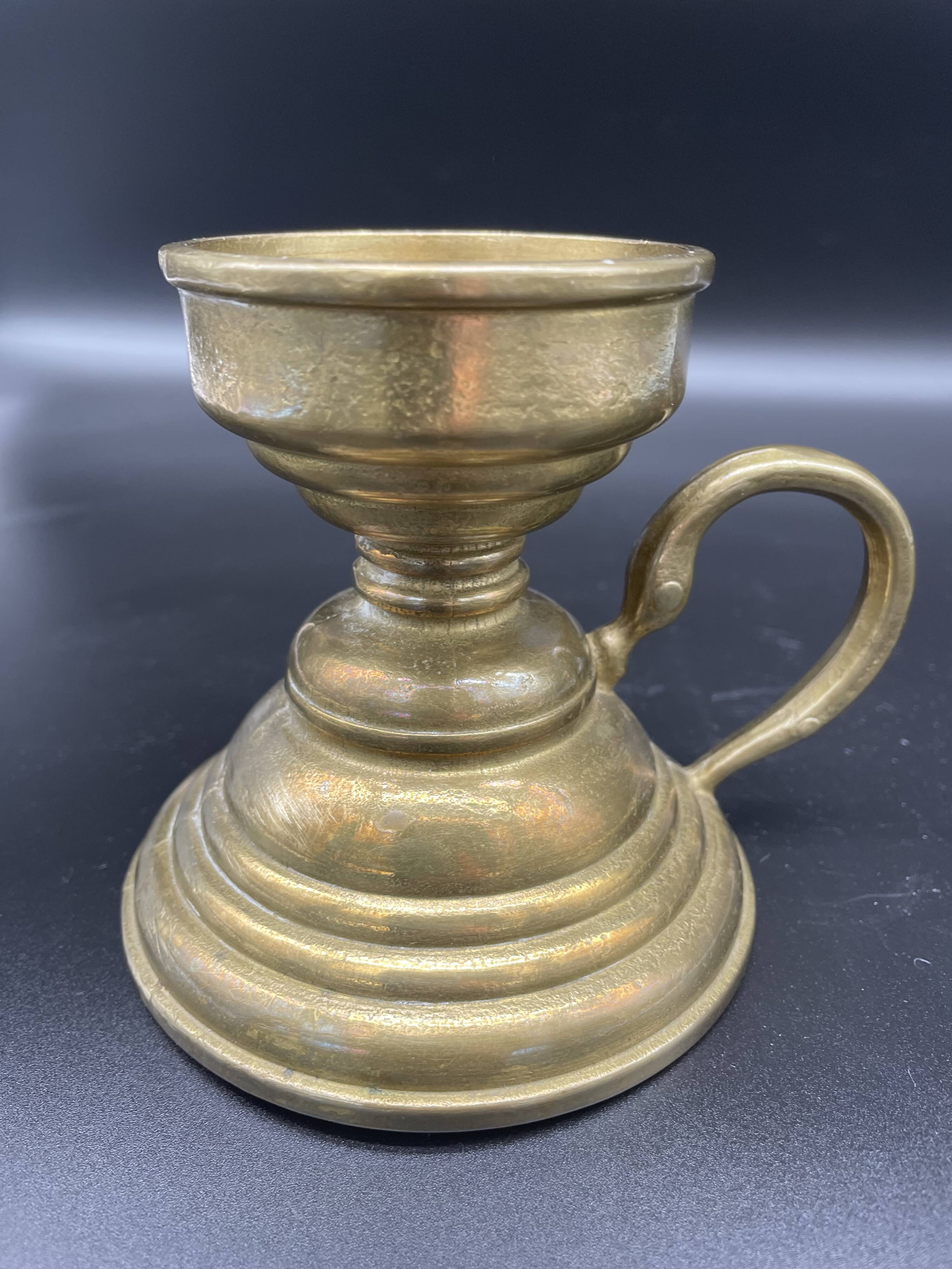 Hand candle holder, cellar rat, brass, gilded, gold, handle, 1950s, decoration, chic, decor, room