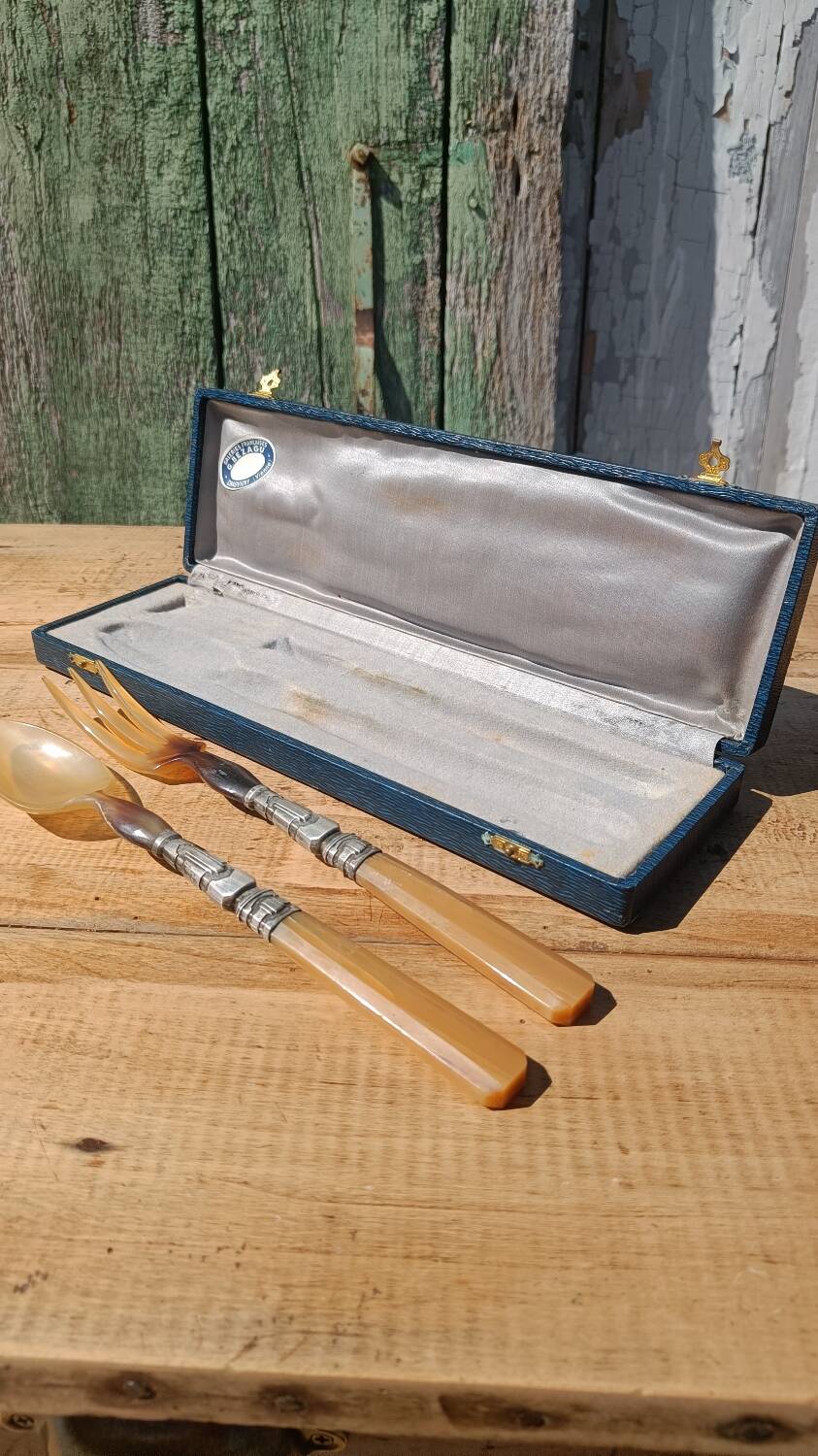 Antique horn salad servers