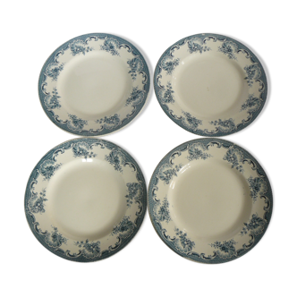Lot de 4 assiettes plates, terre de fer, St Amand, modèle "la Vallière"