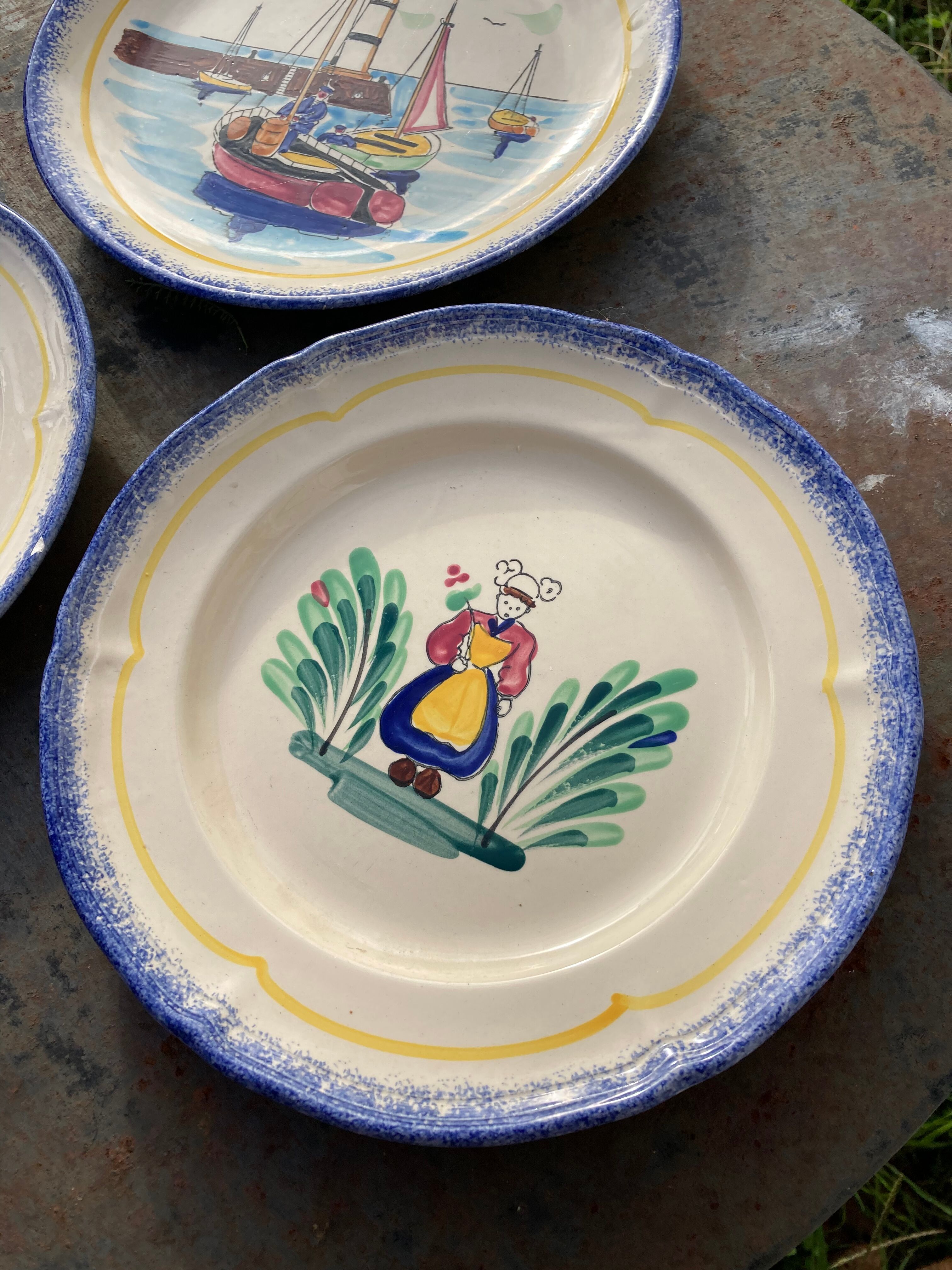 Quimper de Bretagne decorative plates with vintage characters