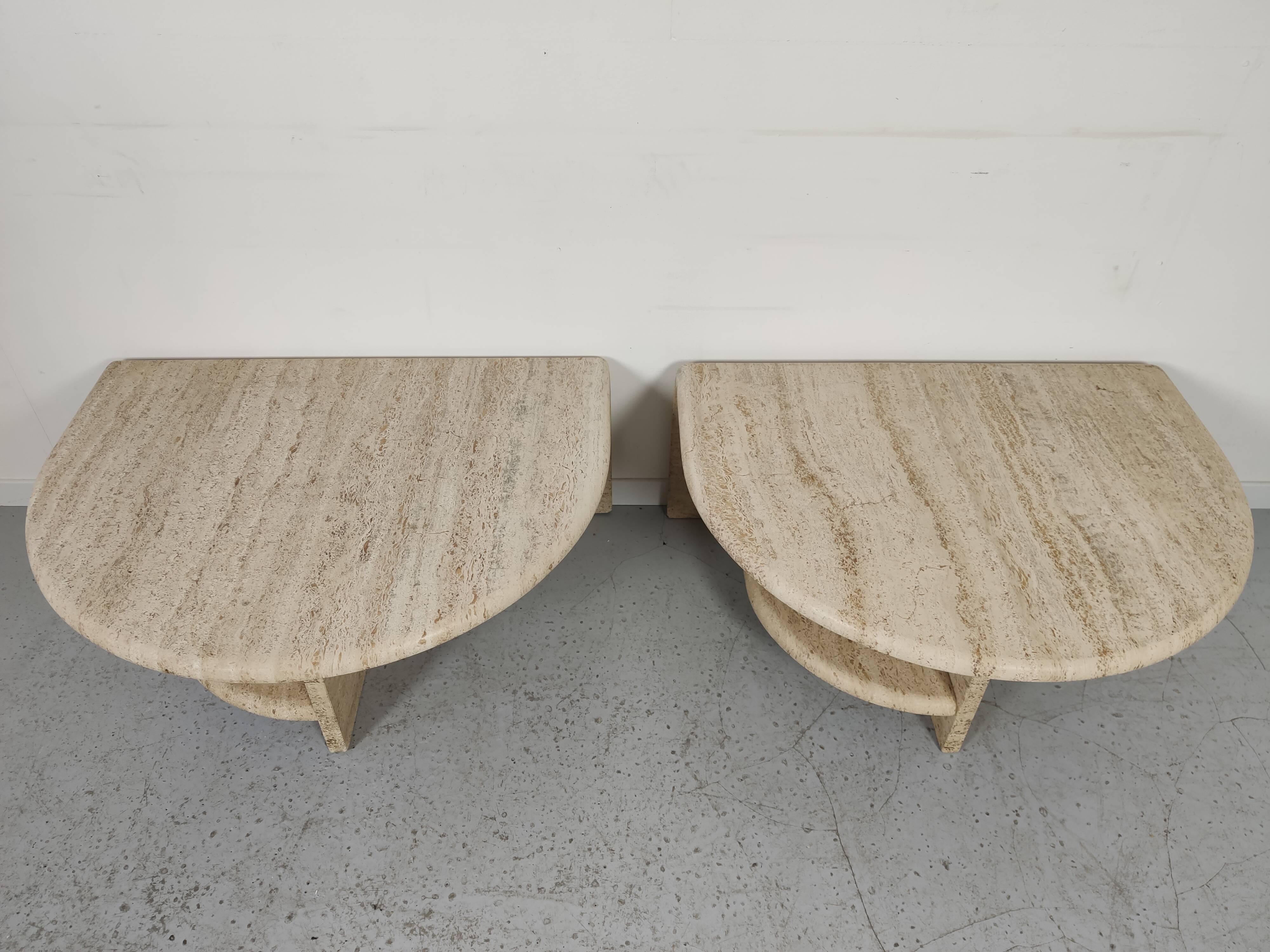 pair of low tables in travertine, Italy 1980s
