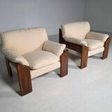 Mid-century walnut "Sapporo" armchairs by Mario Marenco for Mobil Girgi, 1970.