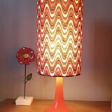 Red seventies lamp, tubular lampshade with ripple print
