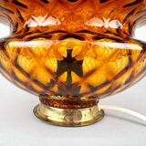 1960's Glass & Brass Table Lamp by Jablonec Glassworks, Czechoslovakia